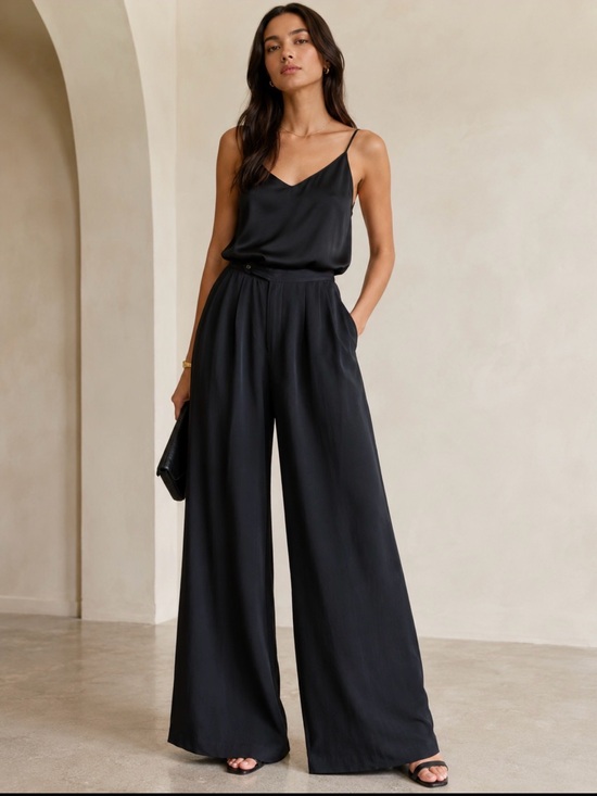 Ralph Lauren Pants - Ralph Lauren Black Wide-Leg Silk Trouser Pants US 6 / UK 10